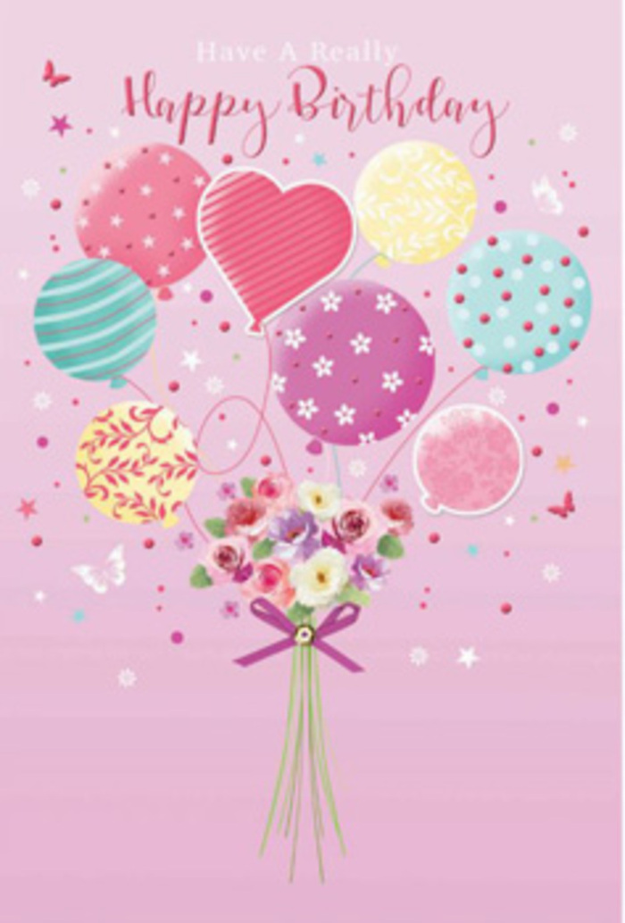 In this enchanting birthday scene, a bouquet of pastel balloons and delicate flowers appears to hover weightlessly, as if it has just lifted off from a doorstep in Bellingham with a quiet whoosh of joy. The background is a soft, velvety pink, creating a gentle canvas that lets every detail shine. At the base, a petite hand-tied bouquet forms the anchor of the composition: small roses and daisy-like blooms nestle closely together, petals shaded from warm cream to rosy blush and tender mauve. Their texture is almost touchable, like velvet brushed in one direction, and you can imagine a faint, sweet fragrance-part garden rose, part fresh morning air. Slender stems are gathered into a tidy bundle and wrapped with a rich purple satin bow, the ribbon tied in a graceful loop that suggests a florist's experienced hands. From this base, a cluster of pastel balloons stretches upward, creating a sense of lift and delight. Each balloon is individually decorated: some spiral with ribbon-like stripes of sea green and lemon yellow, others are dotted with playful polka dots, while subtle floral and swirl motifs appear here and there. At the centre floats a softly glowing heart-shaped balloon in rosy pink, giving the design its emotional core. The colours echo the bouquet below, uniting flowers and balloons into one harmonious composition. Around them, tiny butterflies and star-like specks drift and sparkle, suggesting movement against the stillness of the background. The effect is like a birthday daydream-gentle, uplifting, and expertly balanced, the sort of joyful design a Bellingham florist might create to bring warmth and celebration to a loved one's special day.