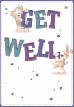 A wave of cheer and empathy rolls through this beautifully illustrated get well card, thoughtfully crafted for the Bellingham community. In the centre, a lovable teddy bear and a floppy-eared puppy unite to share hope and encouragement; the bear balances atop the word 'GET' while the playful pup steadies the vibrant 'WELL,' both adorned in bold hues of teal and purple. Starbursts shimmer across a soft, creamy background, casting little sparks of hope and optimism much like the spirit found in Bellingham's bustling local parks and along Randlesdown Road. The lively, oversized letters burst forward with exuberance, celebrating recovery in their every curve and colour. There's a tactile quality to the fur and ears-one can almost sense their gentle squeezability, like the comforting feeling of receiving fresh, hand-tied blooms from a trusted local florist. Each expressive face and careful, textured line is a small note of encouragement, creating an aura of warmth and trust that soothes and uplifts. Perfect for anyone in need of a heartfelt pick-me-up, this card brings a little piece of Bellingham's compassionate energy into the healing journey, inviting brighter days with every glance.